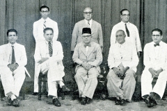 CMSF Committee of Management 1957. Seated (L-R): O.L.M. Ismail (Secretary), A.M.A. Azeez, Dr. M.P. Drahaman (President BoT), S.L.M. Hashiem & M.L.M. Mackeen. Standing (L-R): A. Mansoor Marikar, M. Mathany Ismail (Chairman) & Dr. A.R.M. Waffarn Absent: Dr. A.C.M. Sulaiman, A.J.M. Jameel, M.U.M. Saleem & M.M. Thahir.
